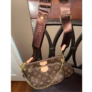 3 pc. Brown Monogram Crossbody with Gold Chain